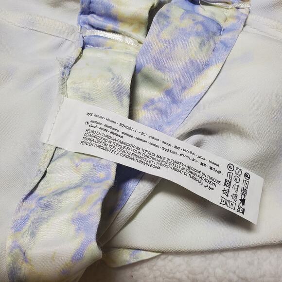 Zara Women's XS Purple Lilac Yellow White Tie Dye Mini Skirt Satin Viscose Silky - Picture 14 of 15